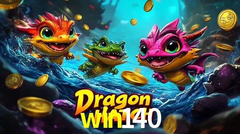 Arte promocional do jogo Dragon Hatch com três adoráveis dragões bebês nadando entre moedas de ouro, um dos slots mais divertidos para jogar no cassino win140.